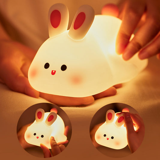 Cute Rabbit LED Night Light – Touch Sensor Silicone Bedside Lamp