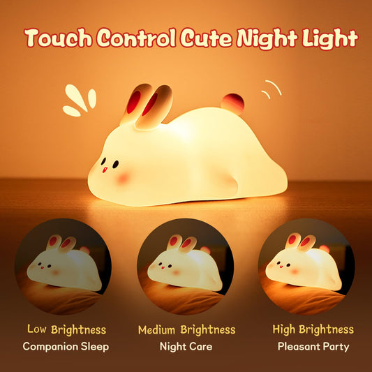 Cute Rabbit LED Night Light – Touch Sensor Silicone Bedside Lamp